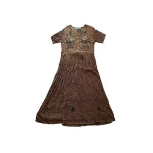1990s VTG Jeune Jeunesse Brown Textured Romantic Full Maxi Dress Size Medium